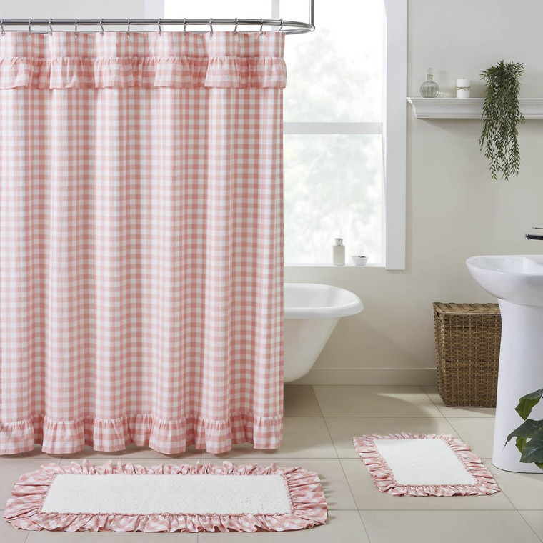 Annie Buffalo Check Coral Shower Curtain - Ruffled