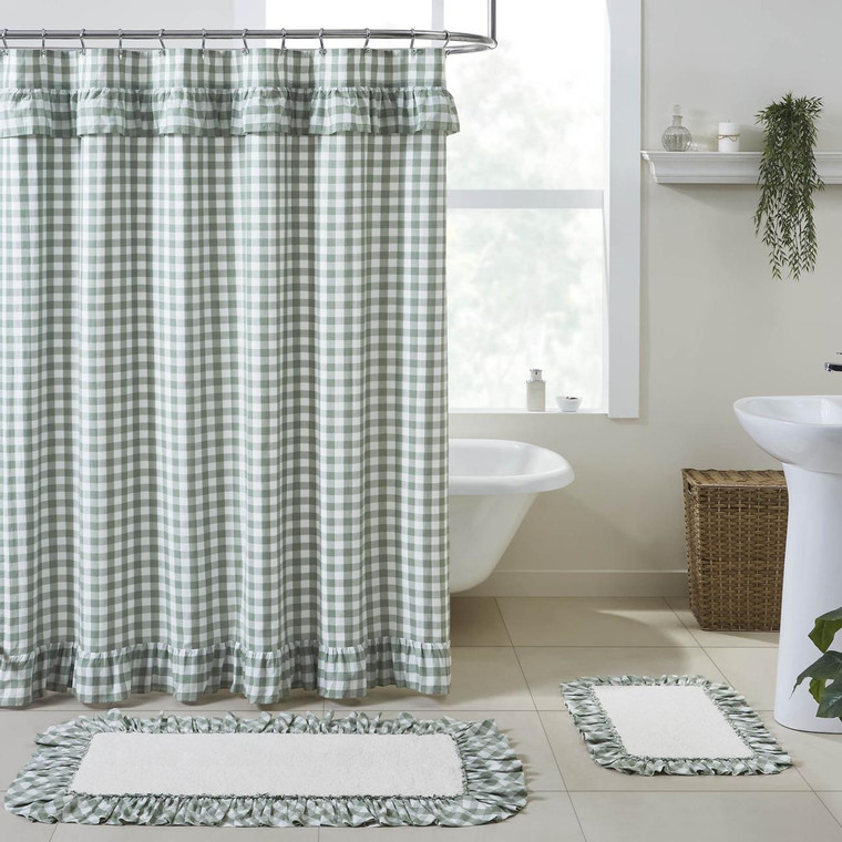 Annie Buffalo Check Green Shower Curtain - Ruffled