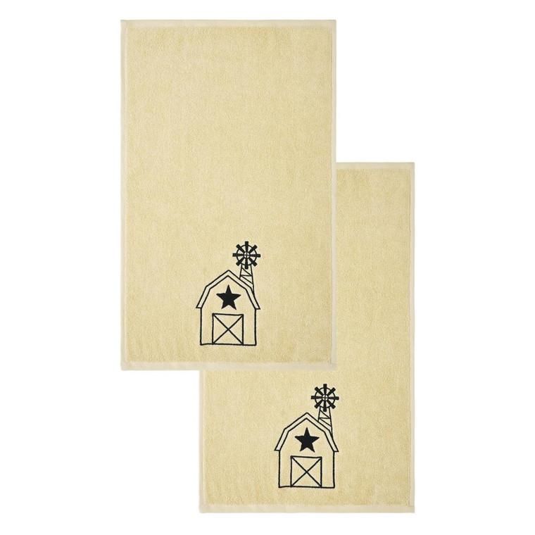 Black Barn With Mill Creme Hand Towels - Set of 2