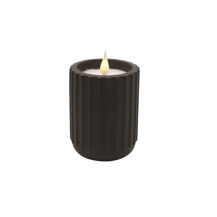 Black Ribbed Pottery LED Timer Candle - Pillar 3x4