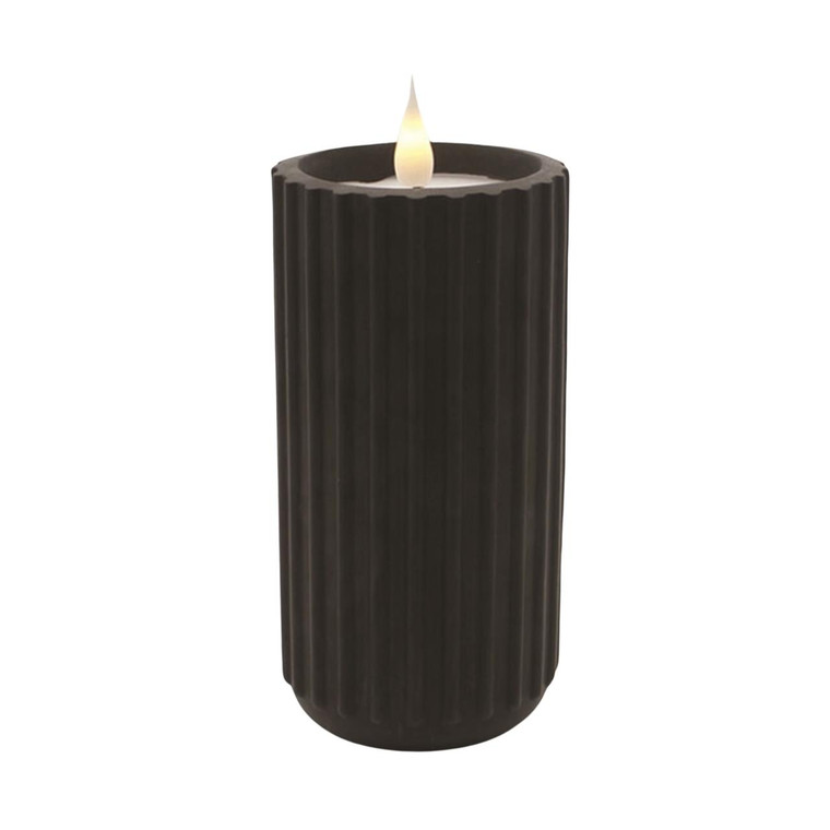 Black Ribbed Pottery LED Timer Candle - Pillar 3x6