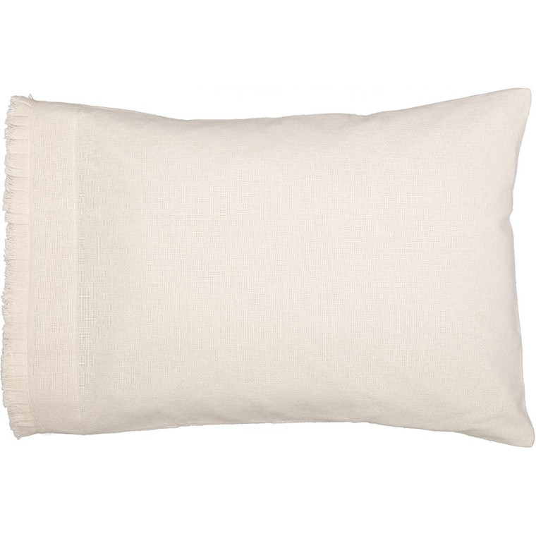 Burlap Antique White Fringed Ruffle Pillowcases - Standard Set of 2