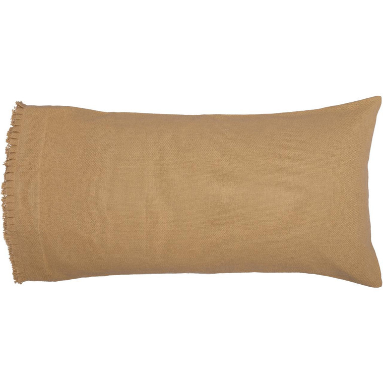 Burlap Natural Fringed Ruffle Pillowcases - King Set of 2