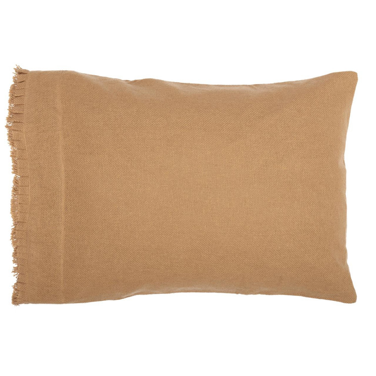Burlap Natural Fringed Ruffle Pillowcases - Standard Set of 2