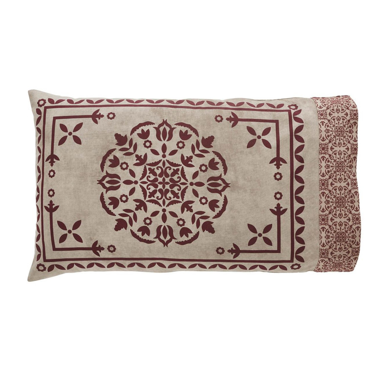 Custom House Burgundy Tan Jacquard Pillowcases - Standard Set of 2