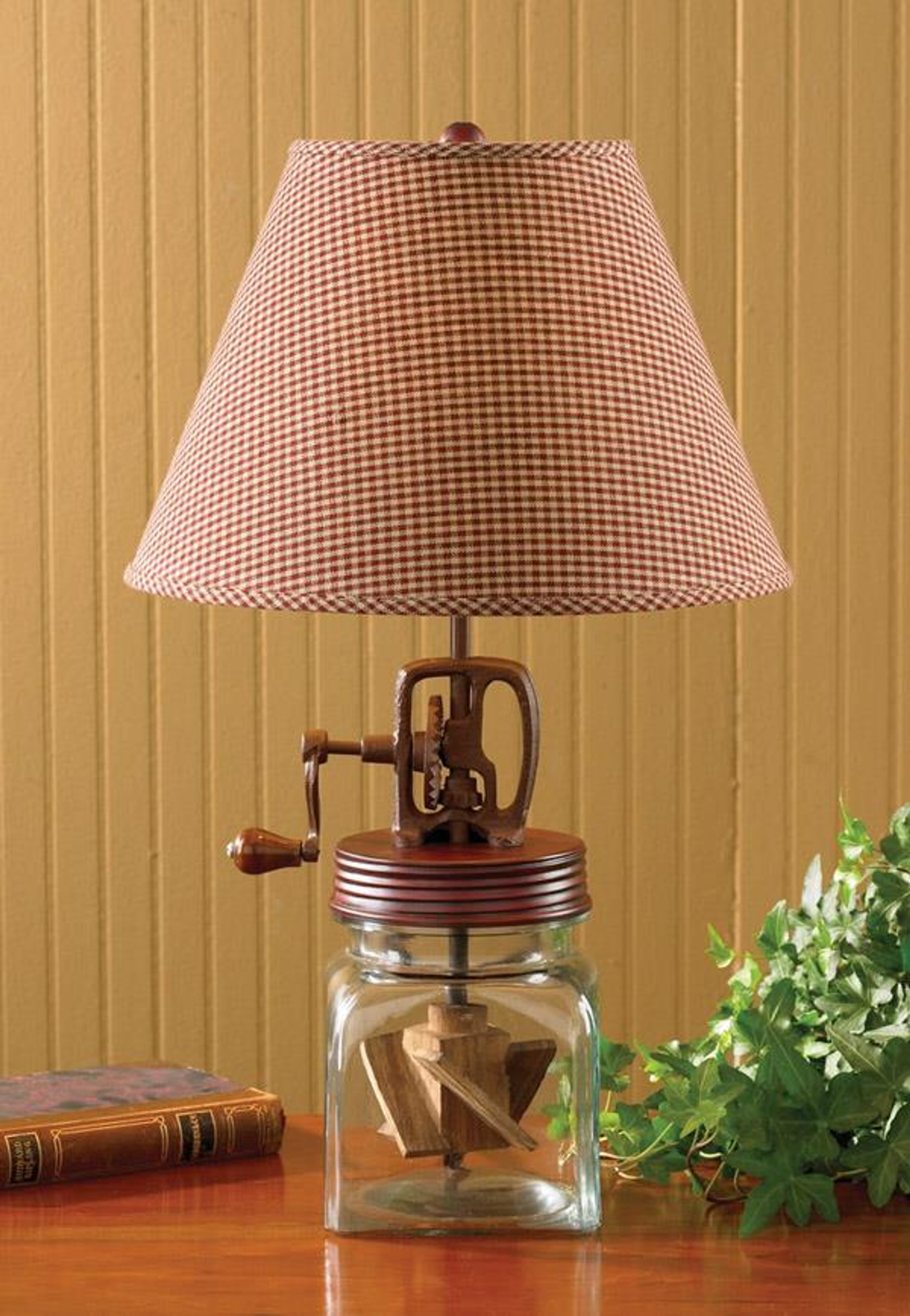 Butter churn lamp on a table