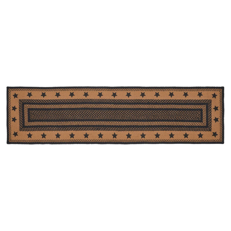 Farmhouse Jute Rug Runner - Rectangle Stencil Stars 24x96