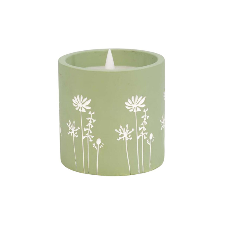 Green Embossed Flower LED Jar Candle - Large 4.1x4.2