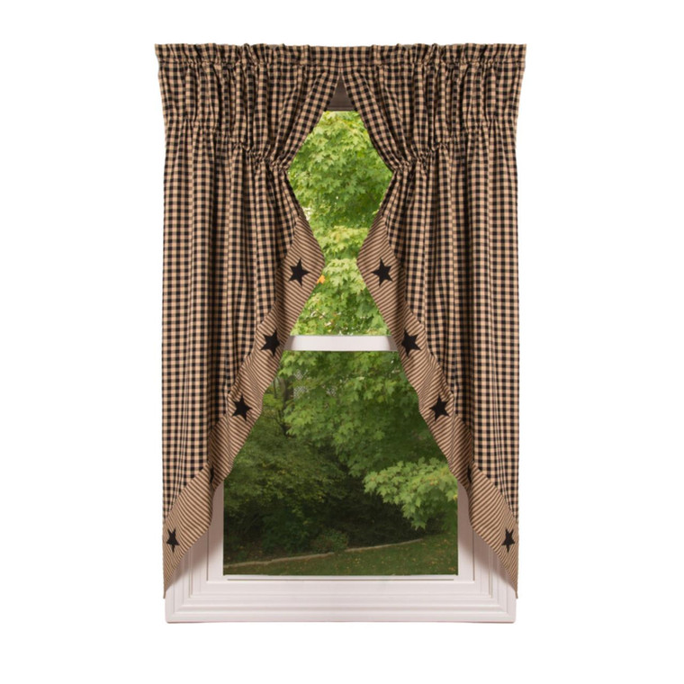 Heritage House Check Black Star Prairie Gathered Curtains - 72x63