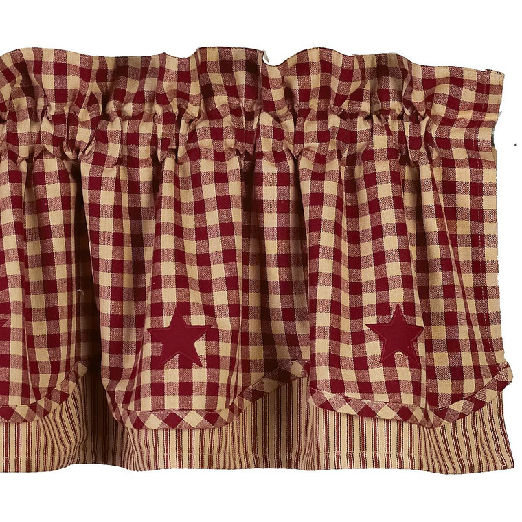 Heritage House Check Red Star Valance - Lined Layered 72x15.5