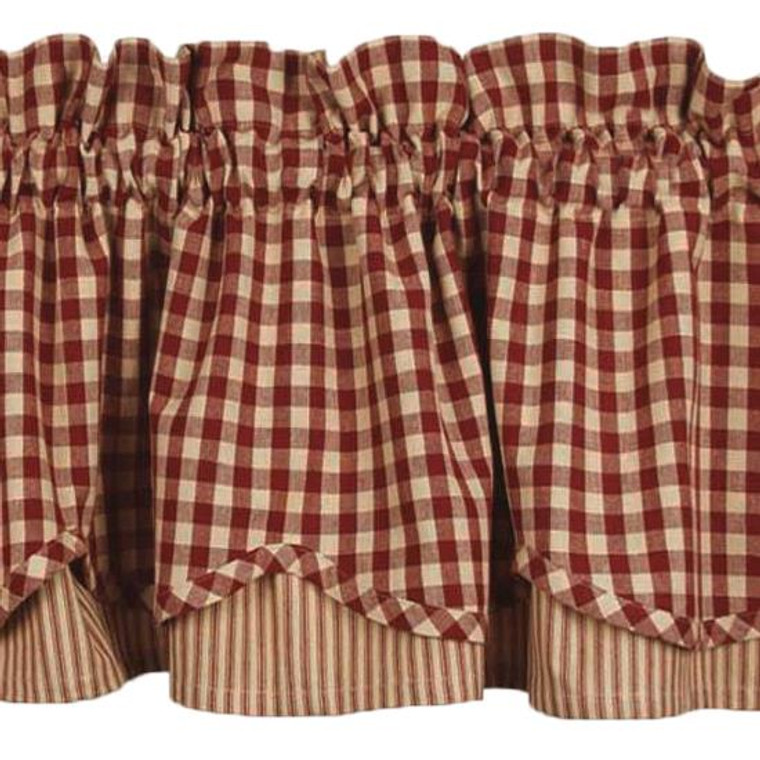 Heritage House Check Red Valance - Lined Layered 72x15.5