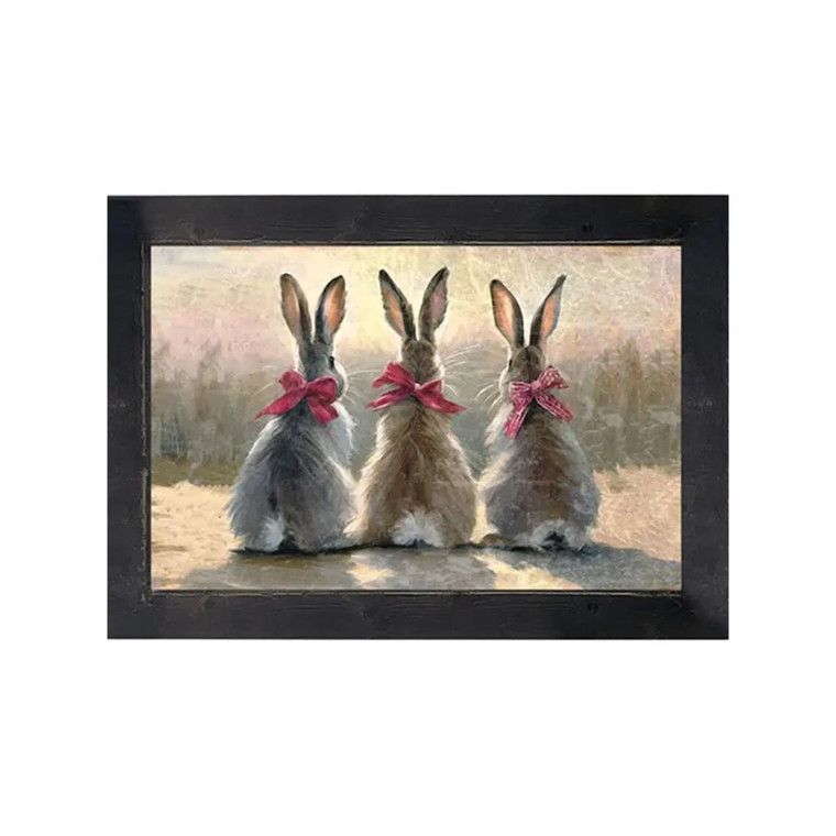 Pink-Bowed Bunnies - Black Frame 25x15
