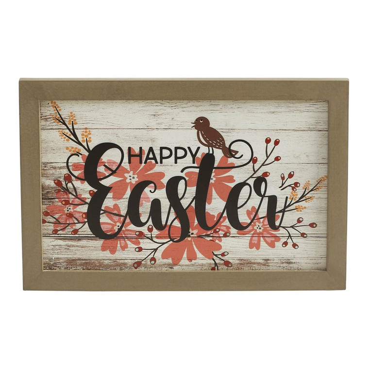 Spring In Bloom Happy Easter Floral Wall Sign - 12x8