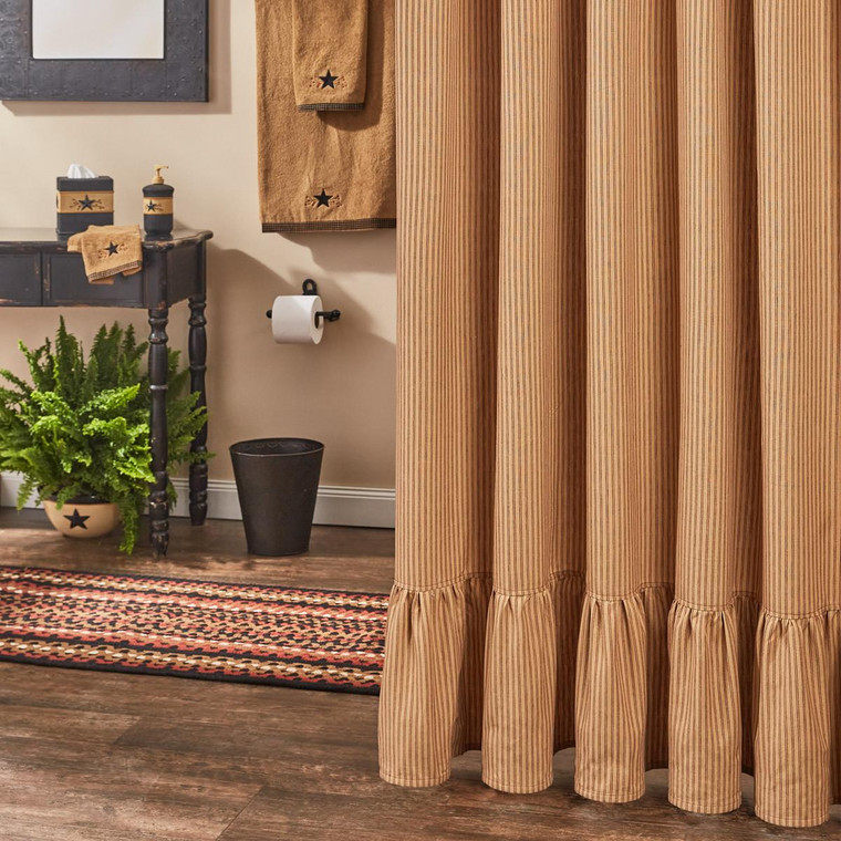 Sturbridge Wine Ticking Shower Curtain - Ruffle