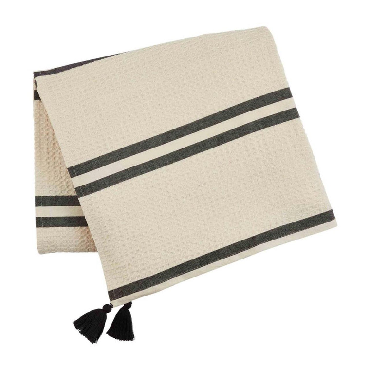 Waffle Chambray Stripe Blanket - Black - FINAL SALE - NO RETURNS