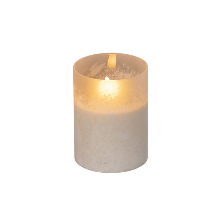 White Timer Candle - 4" Frosted Glass Pillar 3D Flame