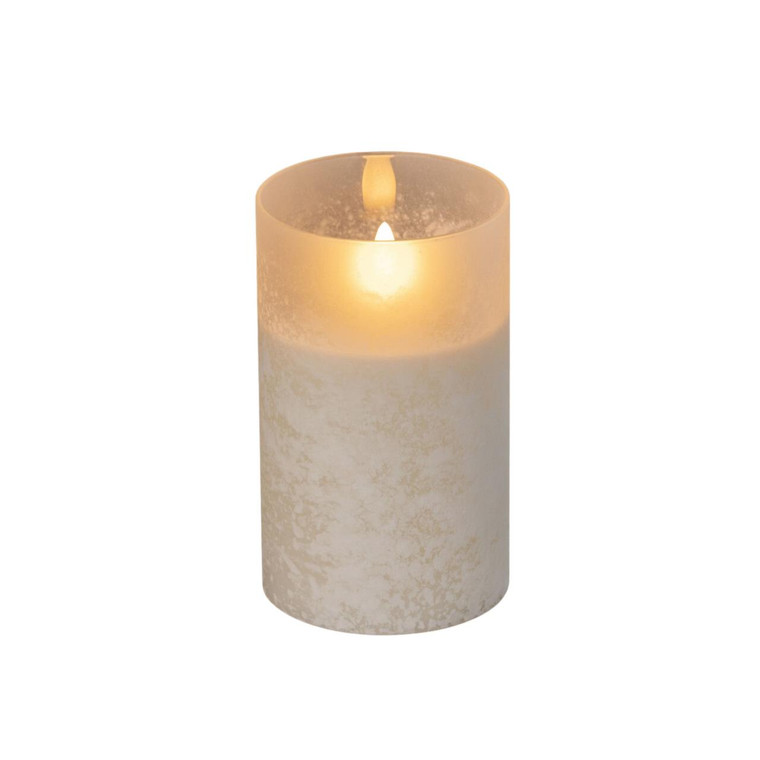 White Timer Candle - 5" Frosted Glass Pillar 3D Flame