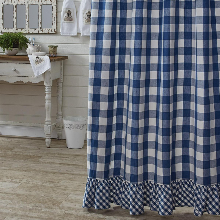 Wicklow Check China Blue Shower Curtain - Ruffled