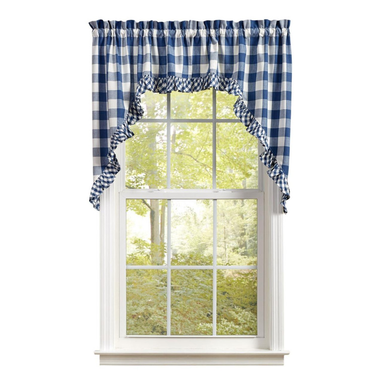 Wicklow Check China Blue Swags - Ruffled 72x36