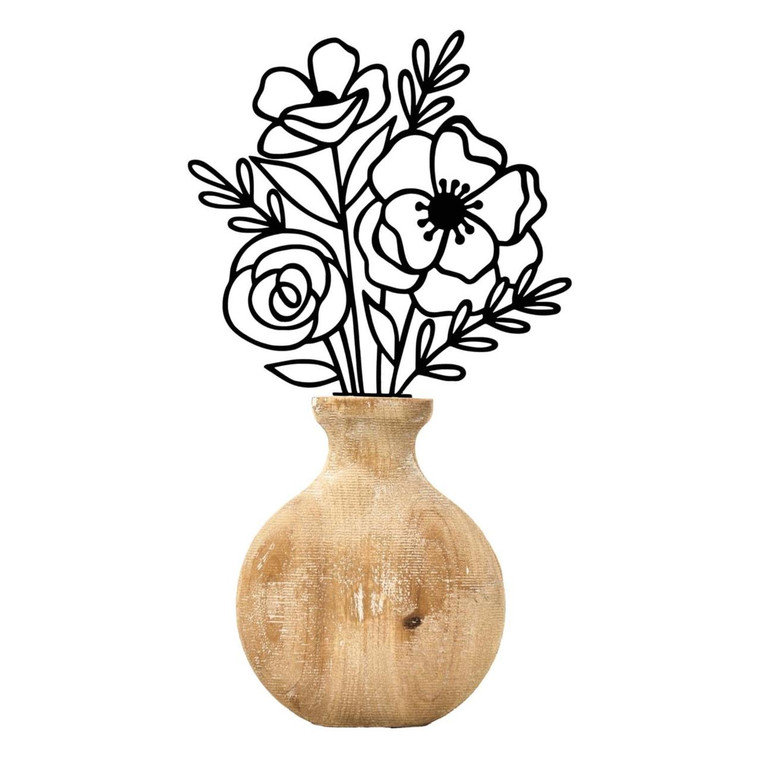 Wood Vase And Metal Flowers Wall Decor - 5.5x14
